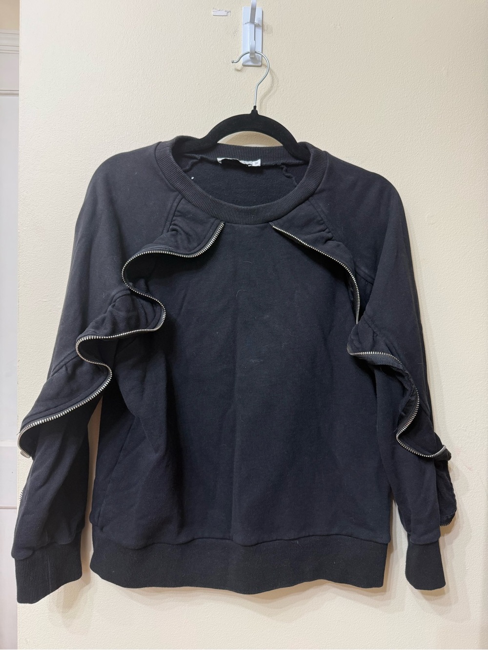 Stellah M Edgy Modern Ruffle Zip Crewneck Sweatshirt Unique Designer Boho Urban